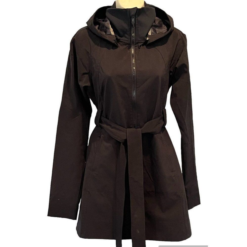 Lululemon Apres Black Full Zip Removable Hood Raincoat Trench Jacket Coat